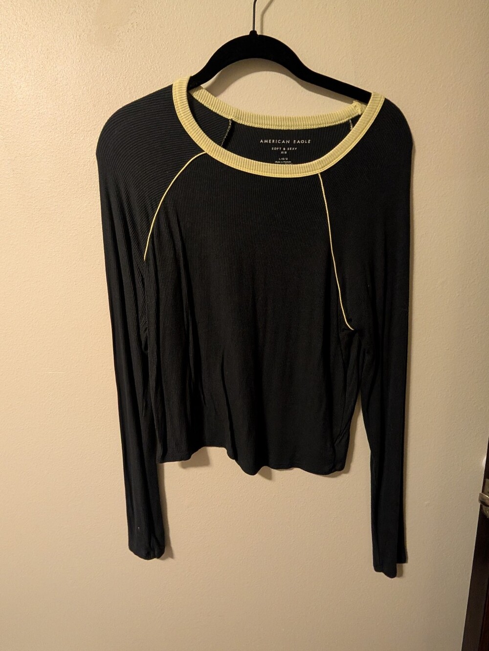 American Eagle Outfitters Navy Blue Soft & Sexy Rib Long Sleeve Shirt Size Large